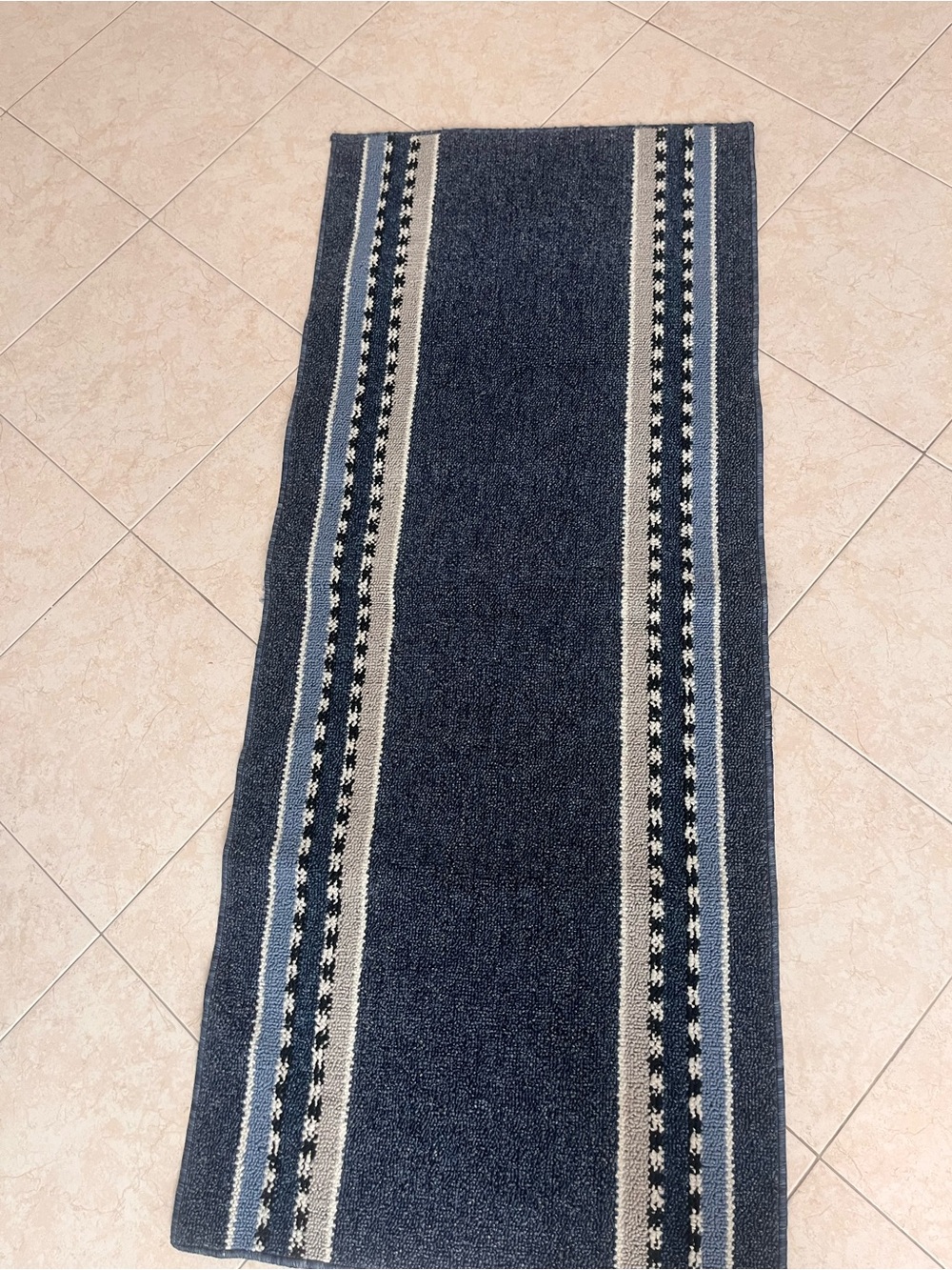Italian Navy Blue Woven Runner Rug with Striped Pattern NWOT